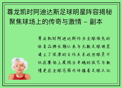 尊龙凯时阿迪达斯足球明星阵容揭秘 聚焦球场上的传奇与激情 - 副本
