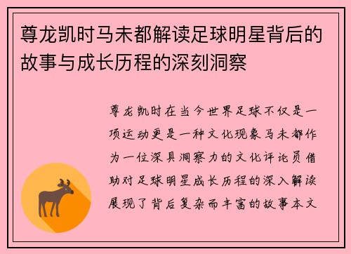 尊龙凯时马未都解读足球明星背后的故事与成长历程的深刻洞察