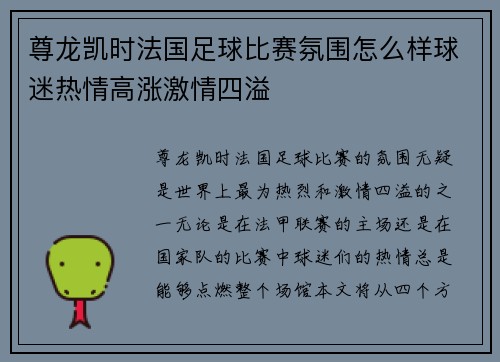 尊龙凯时法国足球比赛氛围怎么样球迷热情高涨激情四溢