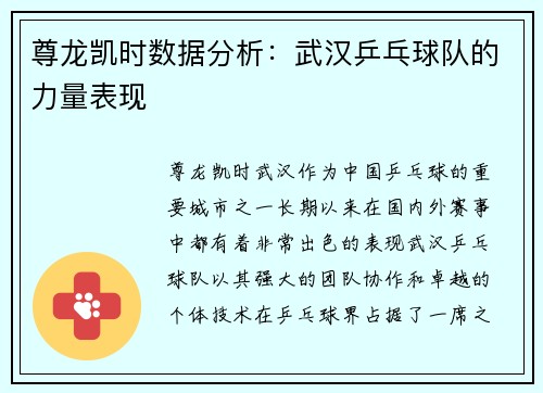 尊龙凯时数据分析：武汉乒乓球队的力量表现