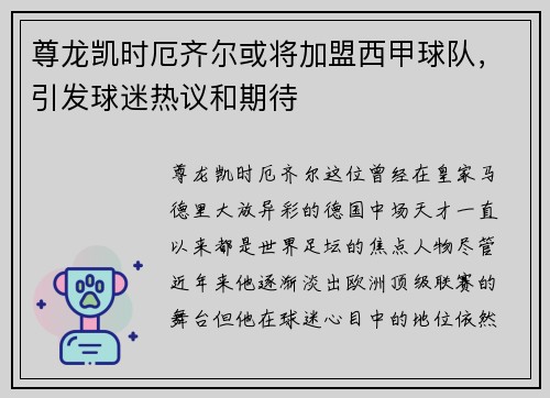 尊龙凯时厄齐尔或将加盟西甲球队，引发球迷热议和期待