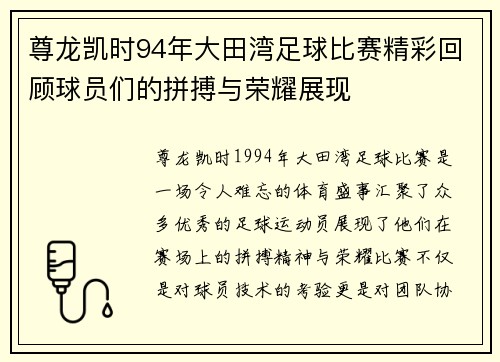 尊龙凯时94年大田湾足球比赛精彩回顾球员们的拼搏与荣耀展现