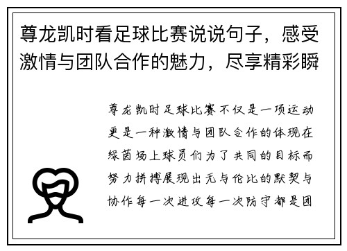 尊龙凯时看足球比赛说说句子，感受激情与团队合作的魅力，尽享精彩瞬间与胜利的喜悦
