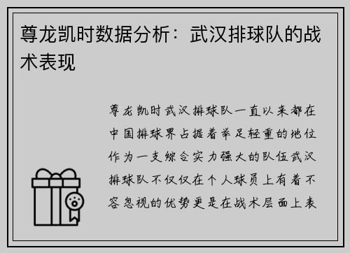 尊龙凯时数据分析：武汉排球队的战术表现